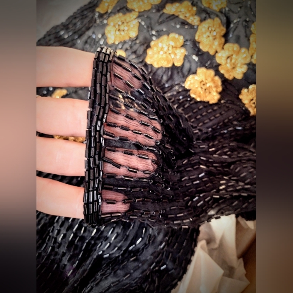 Brand New Hand Beaded Gown, Black and Gold, by Fleur de Paris, New Orleans - Picture 4 of 16